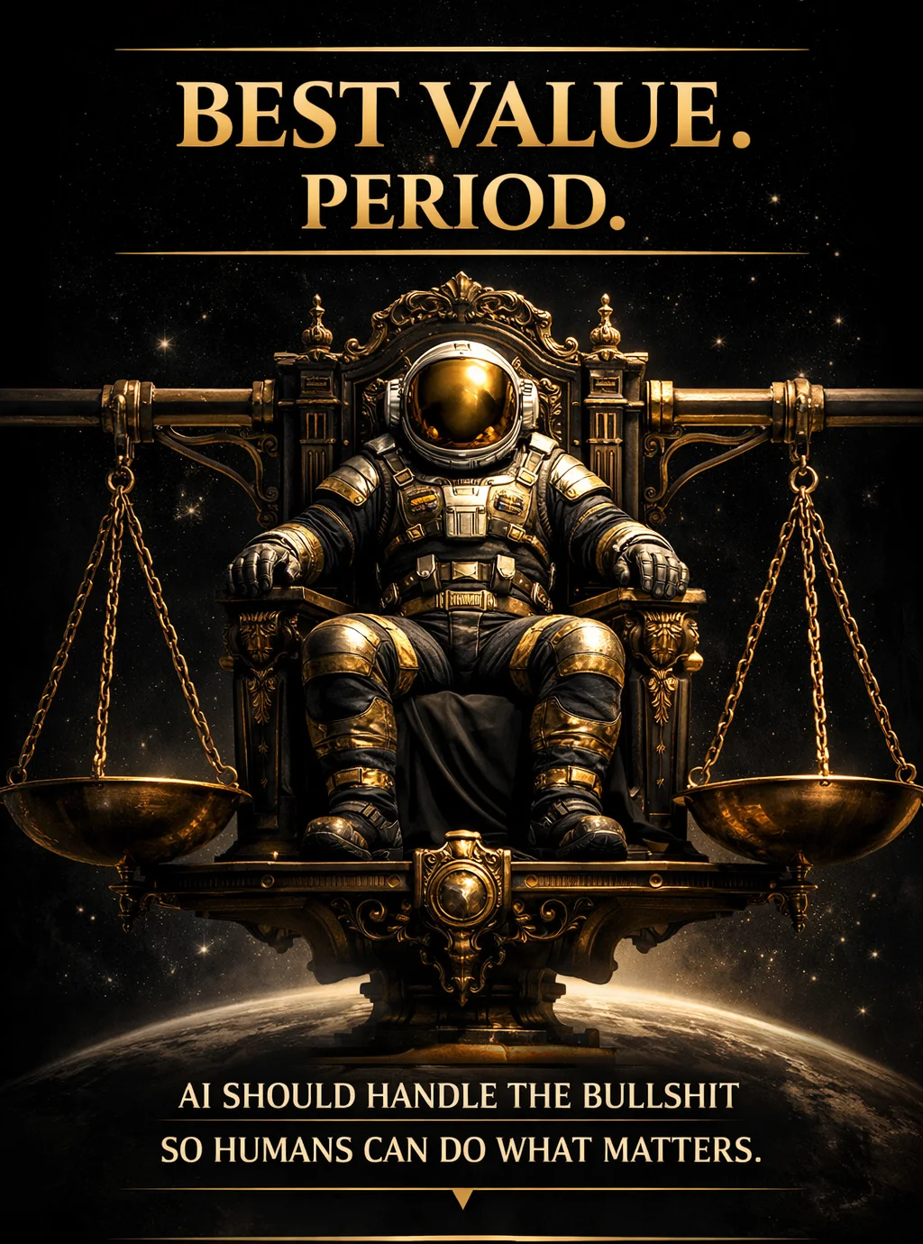 Best Value. Period. - Astronaut on golden throne